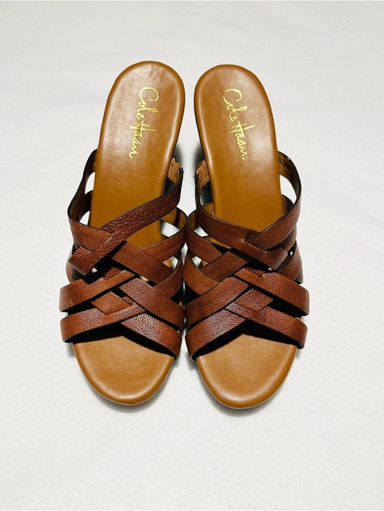 Cole Haan Shoes - Cole Haan Nike Air Strappy Woven Leather Wedge Slide Sandals,Size 8.5B